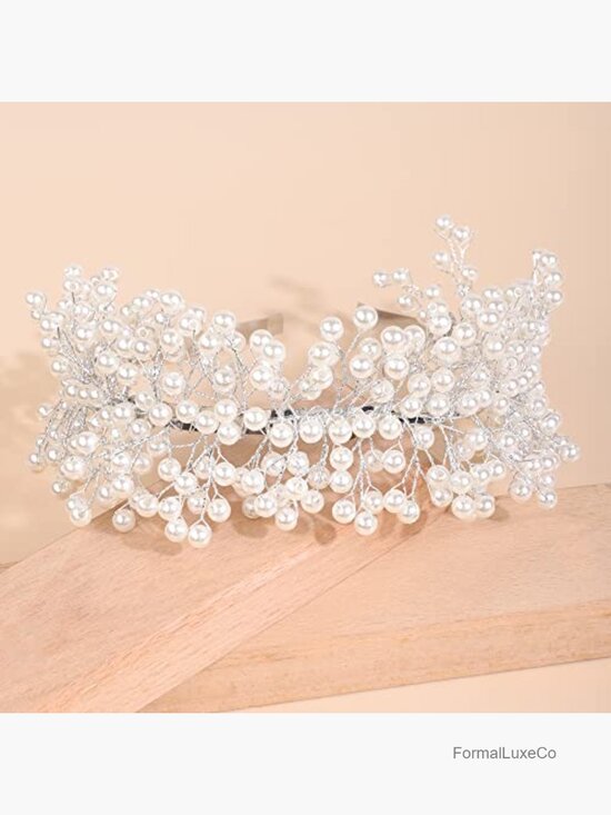 Vintage Pearl Tiara Crown Hairband Wedding Hair Accessories for Bride main image 6
